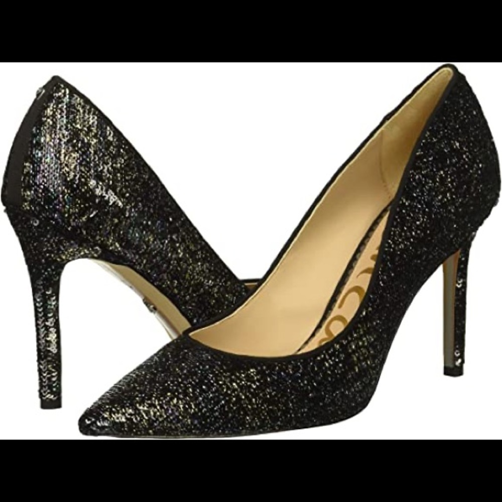 Sam Edelman Black Glitter Pointed-Toe Stiletto Heels
